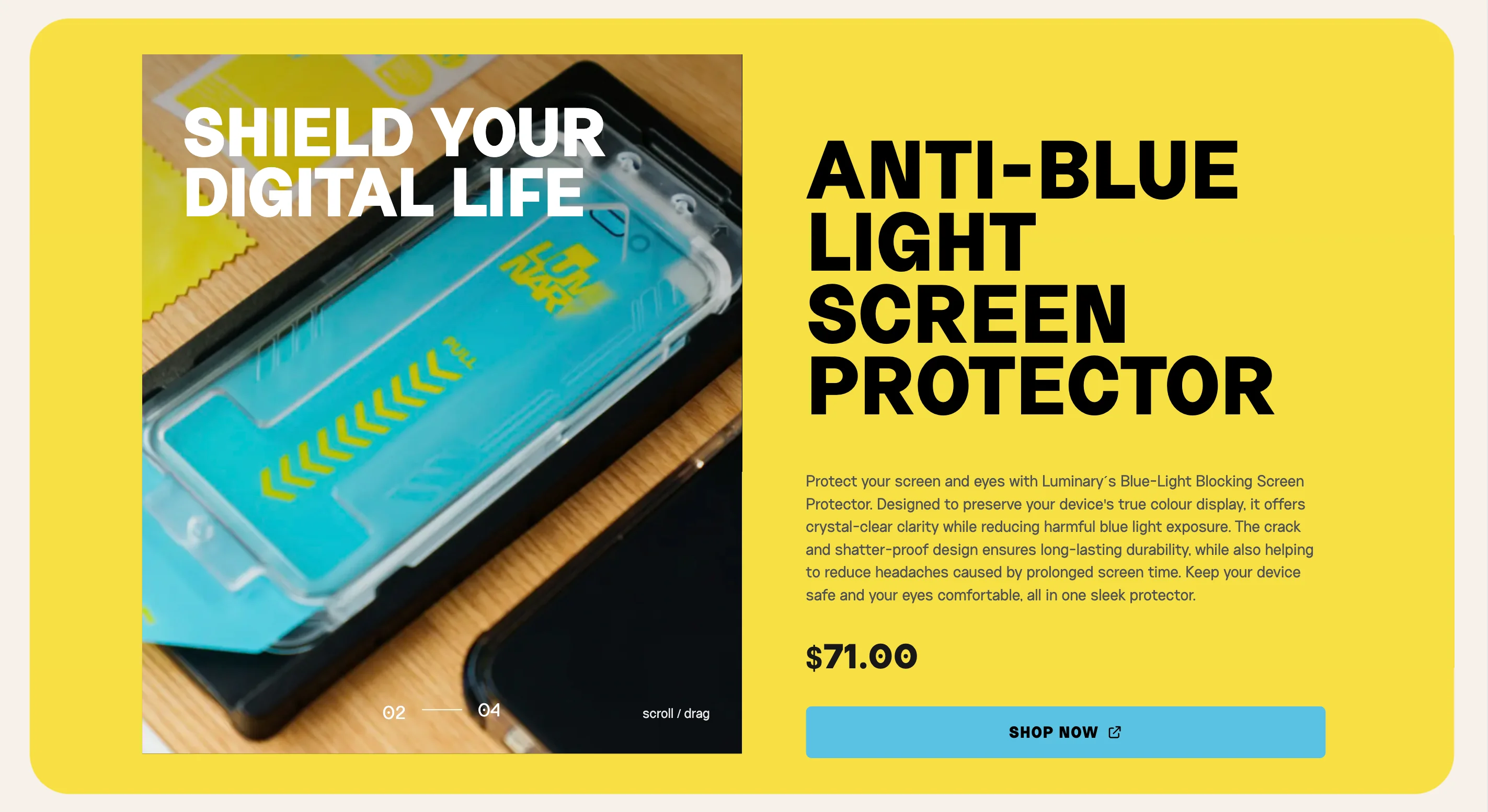 Luminary Product Showcase Web Page Design 