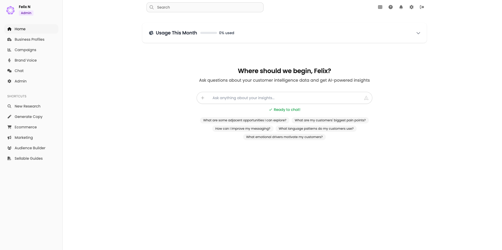 AI Chat Assistant conversational interface with customer insights