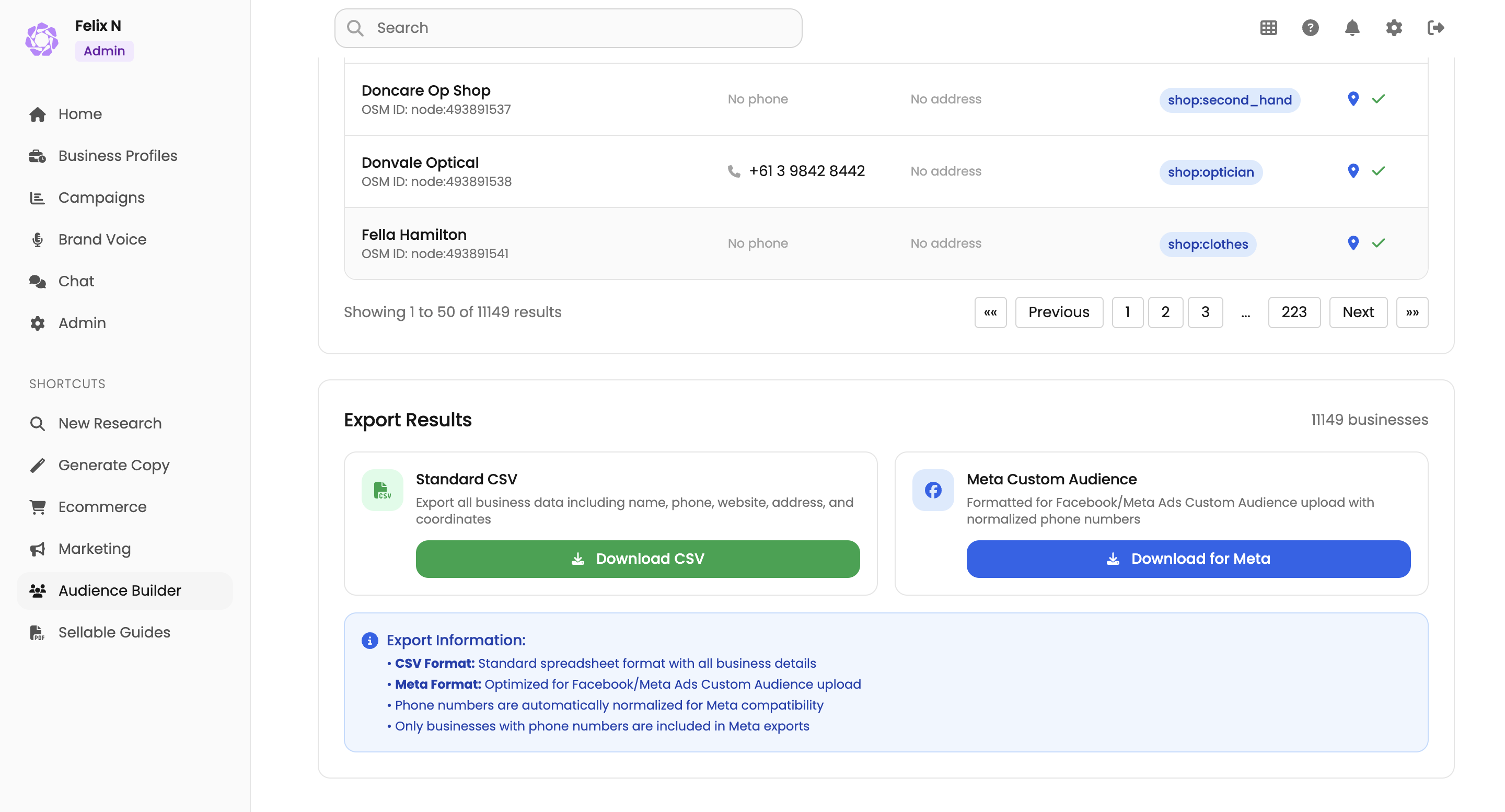 AI-powered custom audience generation dashboard