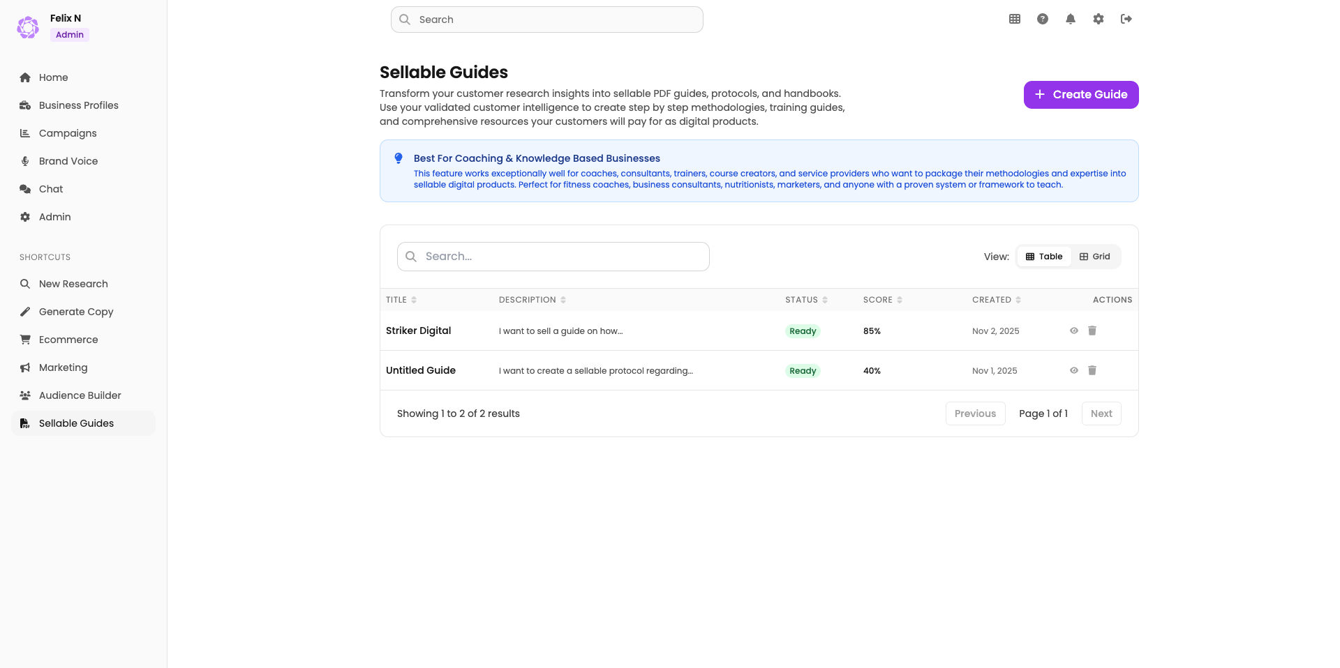 AI-powered guide and playbook generation interface