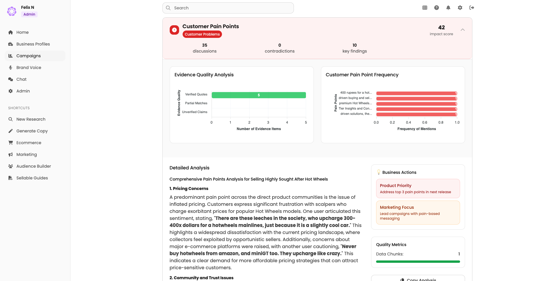 WeThryv generated ad copy showing customer language and emotional drivers