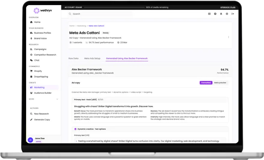 Draft your copy and adjust to your liking in WeThryv