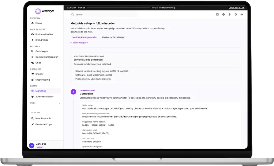 Export and use copy on site and ads in WeThryv