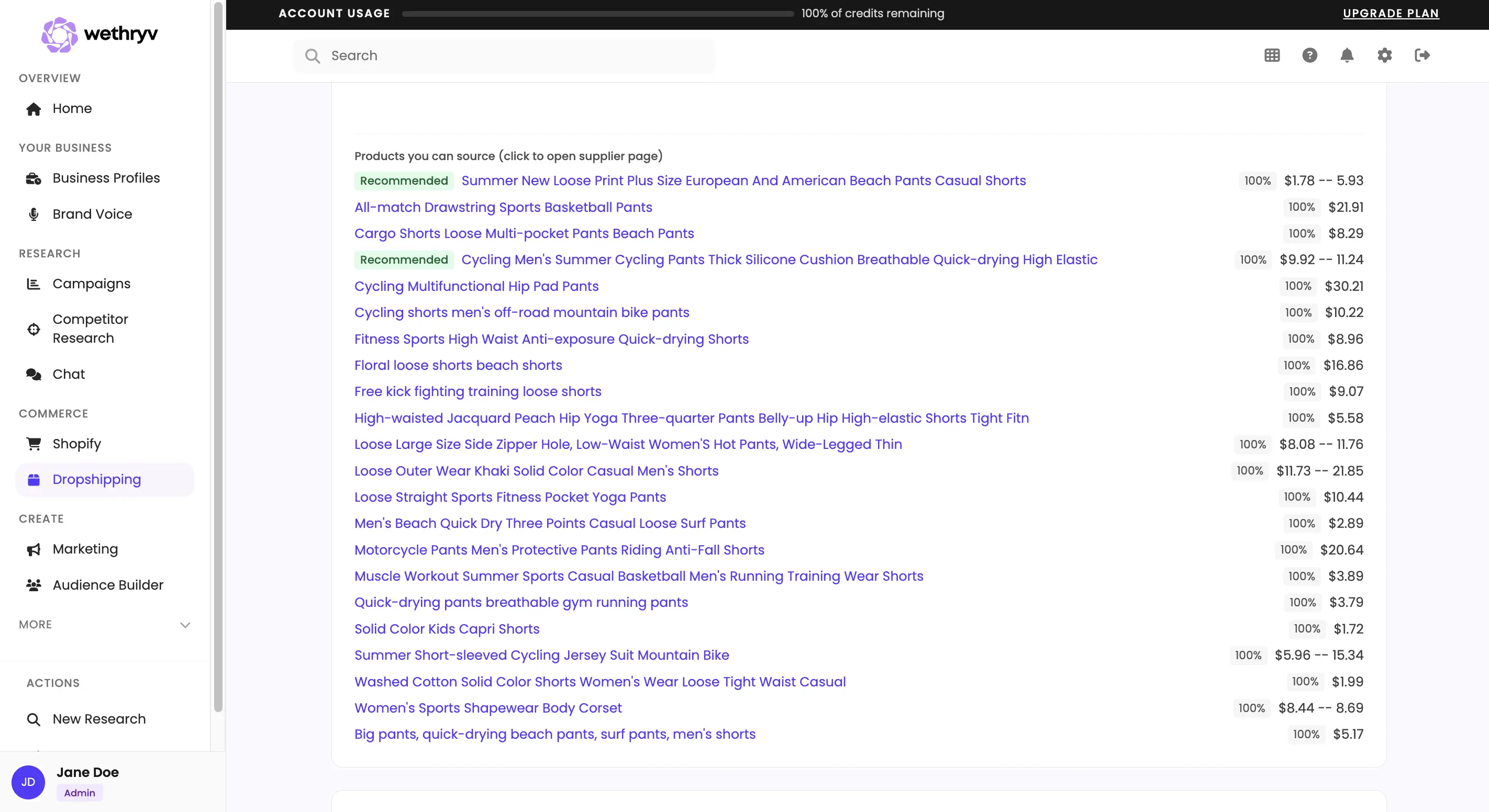 Product and offer context for sourcing decisions in WeThryv